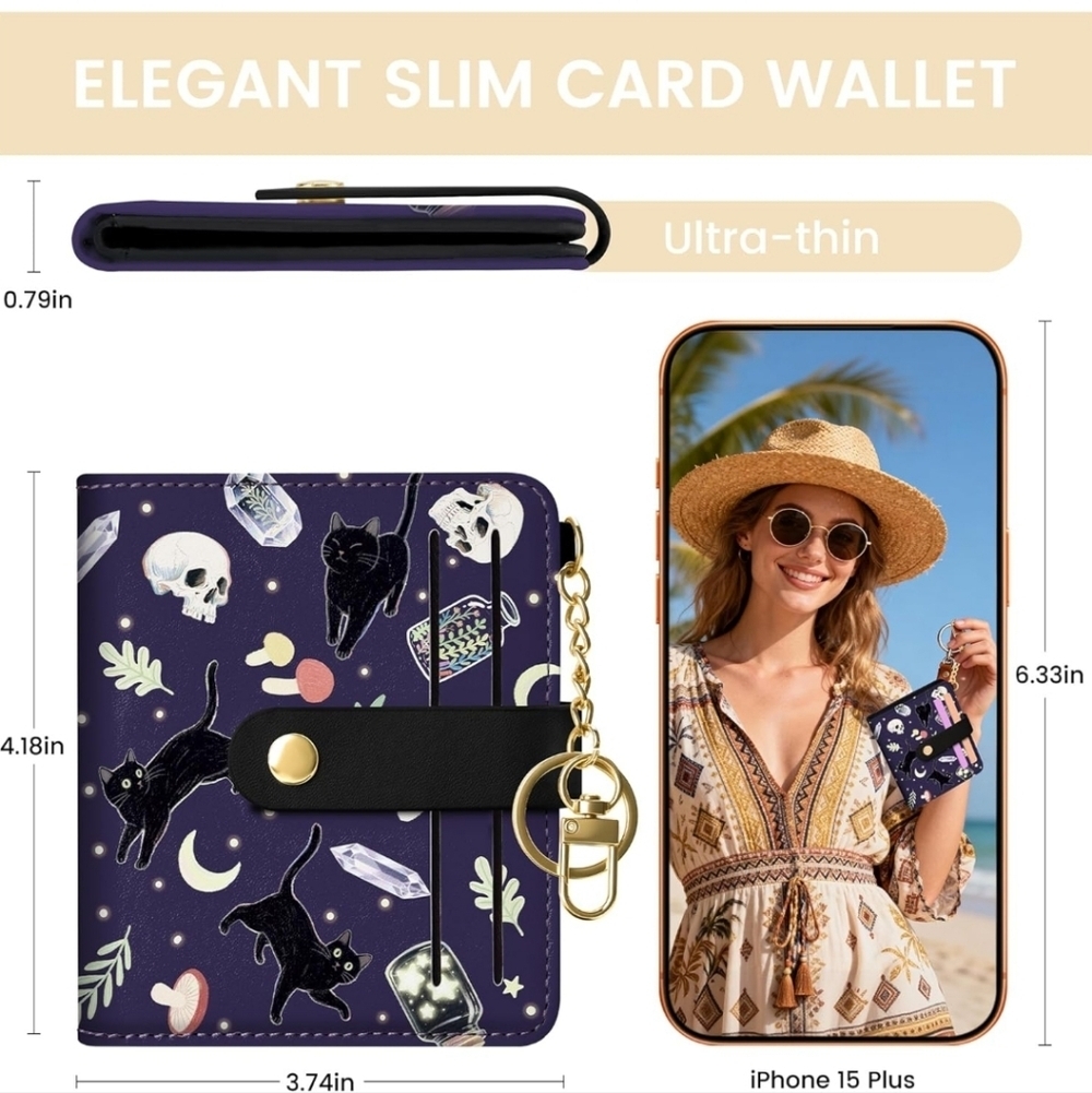 Black Cat Pattern Wallet with Gold Chain - Picture 6 of 7